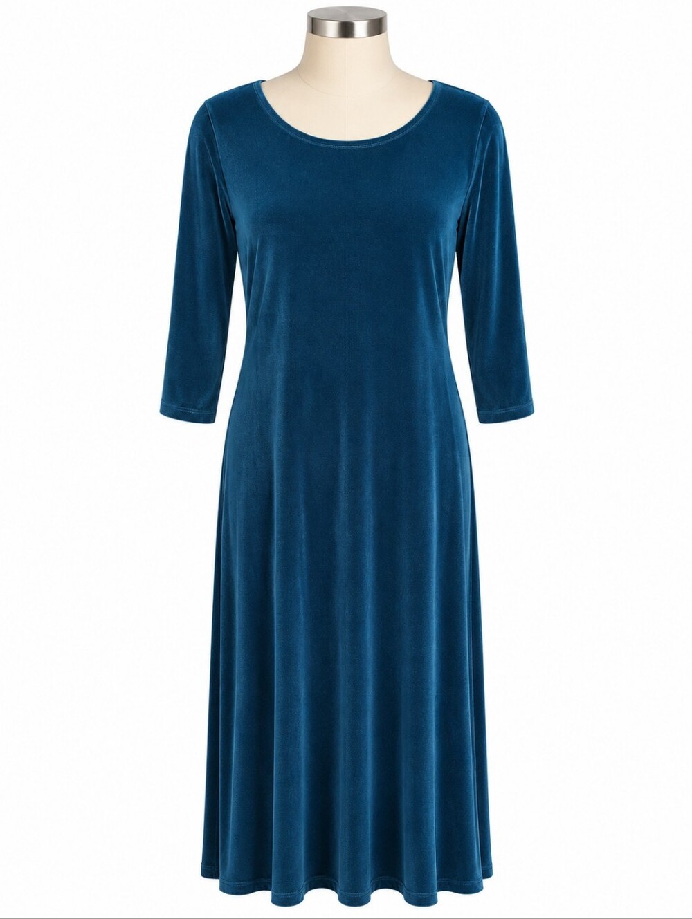 Norm Thompson Women's Teal Blue Slinky Acetate Knit Maxi Shift Dress 1X Travel